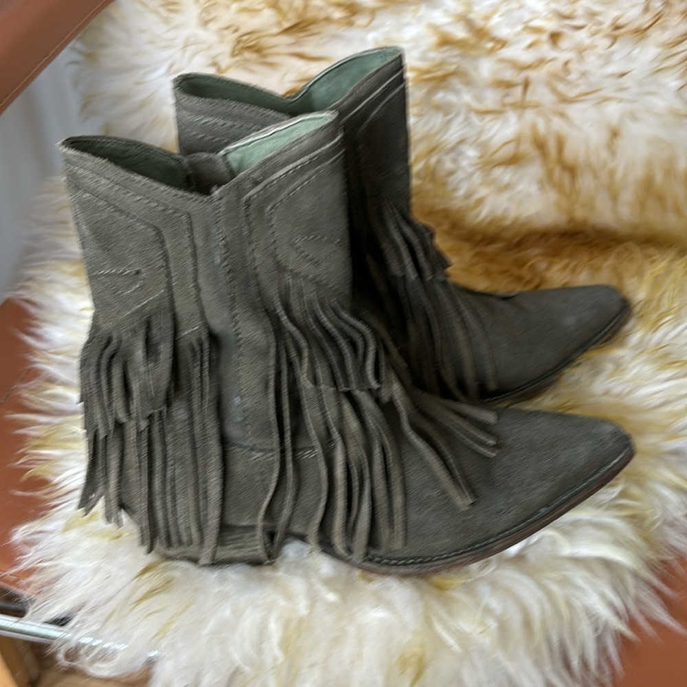 Free people lawless western olive green suede fringed cowboy boots
